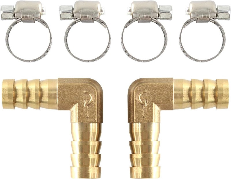AUXBC 2Pcs 1/2Inch 90 Degree Brass Hose Barb, L Right Angle Brass Barb Elbow Connector Fitting with 4Pcs Hose Clamps for Fuel, Air, Water, Oil, Gas(12mm) - Image 3